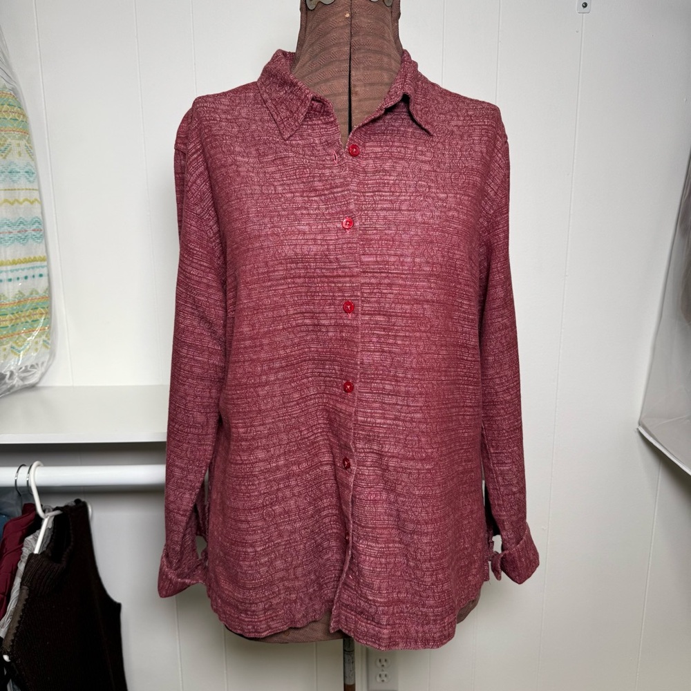 Columbia Maroon Women's Long Sleeve Button Front Vintage Shirt Size XL